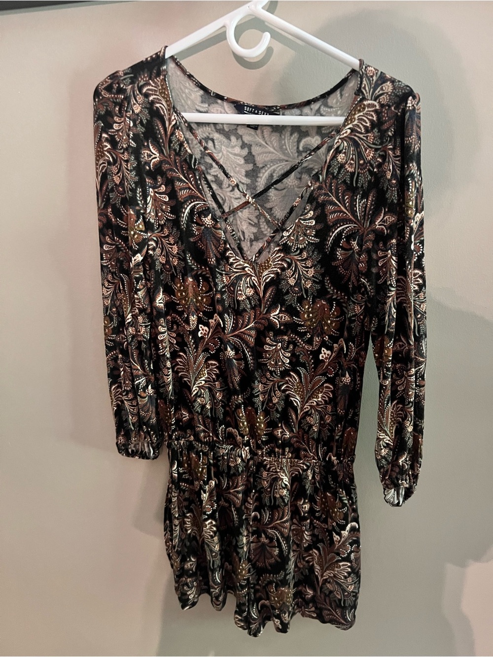 American Eagle Outfitters Black Dress with Gold & Bronze Floral Print